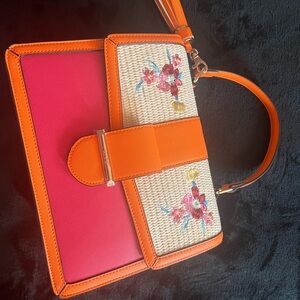Orange and Pink Floral Embroidered Women's Bag